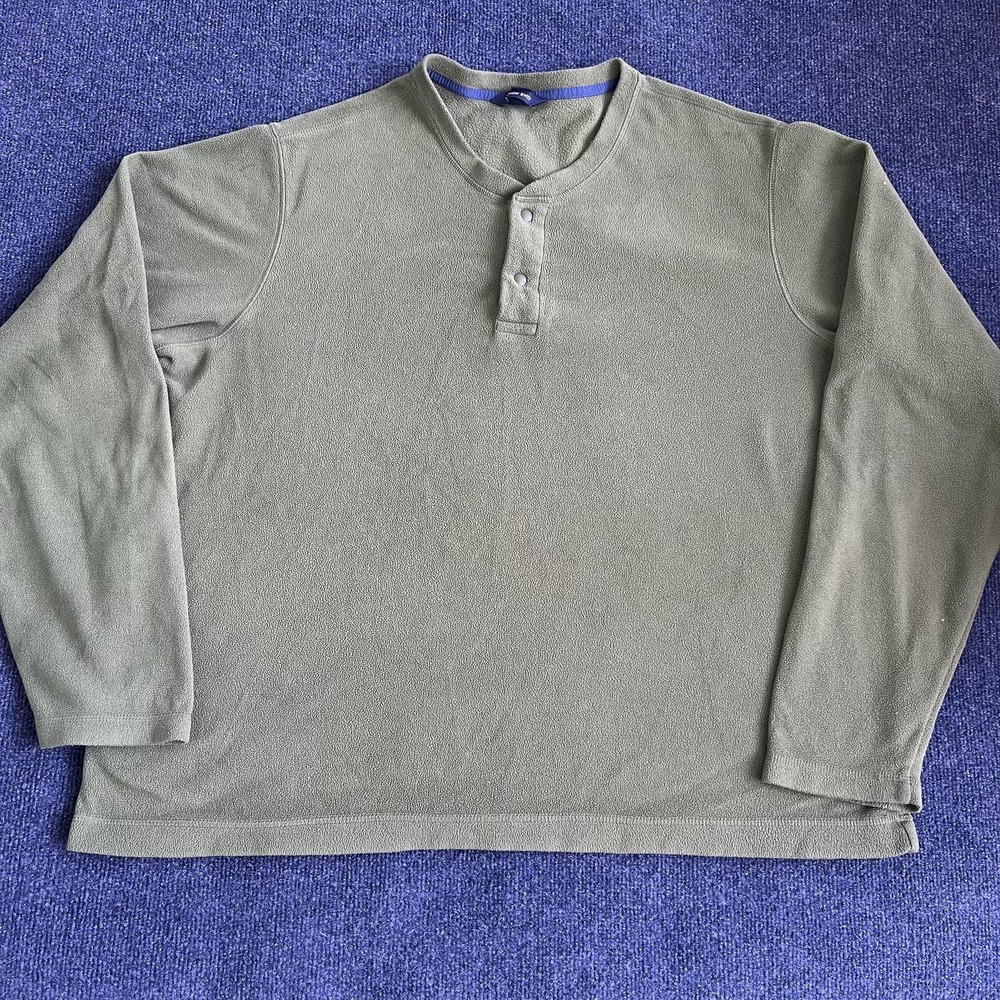 Lands' End Sweater Mens XLT Green Polartec Aircore 100 Fleece Henley Pullover